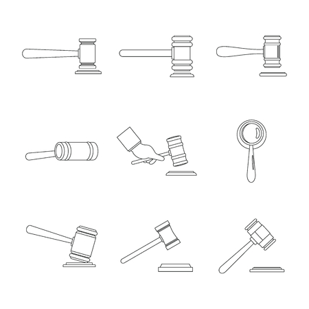 Outline illustration of 9 judge hammer vector icons set for webのイラスト素材