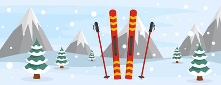 Skiing banner. Flat illustration of skiing vector banner for webのイラスト素材