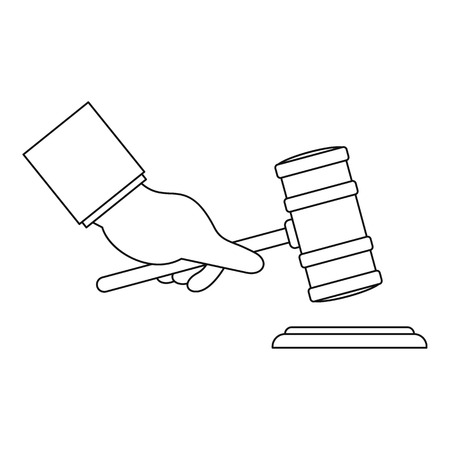Gavel in hand icon. Outline illustration of gavel in hand vector icon for webのイラスト素材