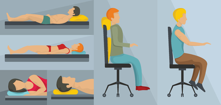 Orthopedic pillow banner concept set. Flat illustration of 3 orthopedic pillow vector banner horizontal concepts for webのイラスト素材