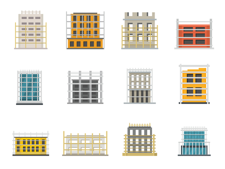 Scaffolding construction icons set. Flat illustration of 12 scaffolding construction icons for webのイラスト素材