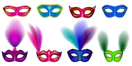 Carnival mask venetian mockup set. Realistic illustration of 8 carnival mask venetian mockups for webのイラスト素材