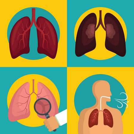 Lung for human breathing icons set. Flat illustration of 4 lung organ human breathing vector icons for webのイラスト素材