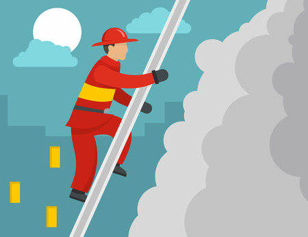 Firefighter on stairs concept. Flat illustration of firefighter on stairs vector concept for webのイラスト素材