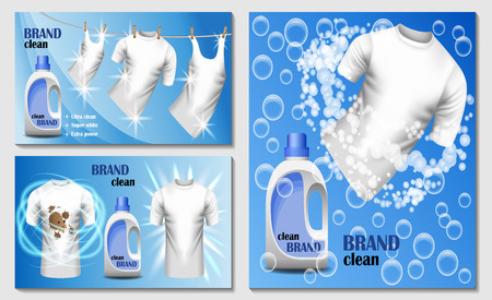 Laundry room washing banner concept set. Realistic illustration of 3 laundry room washing vector banner horizontal concepts for webのイラスト素材