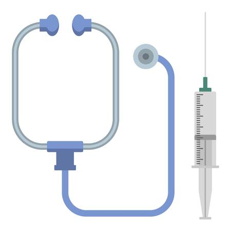 Stethoscope and syringe icon. Flat illustration of stethoscope and syringe vector icon for webのイラスト素材