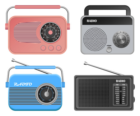 Radio music old device mockup set. Realistic illustration of 4 radio music old device mockups for webのイラスト素材
