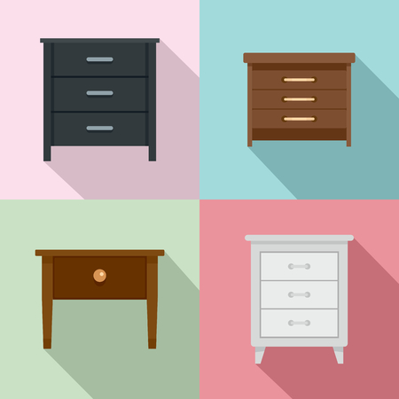 Nightstand bedside icons set. Flat illustration of 4 nightstand bedside vector icons for webのイラスト素材
