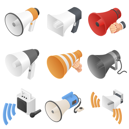 Megaphone loud speaker icons set isometric illustration.のイラスト素材