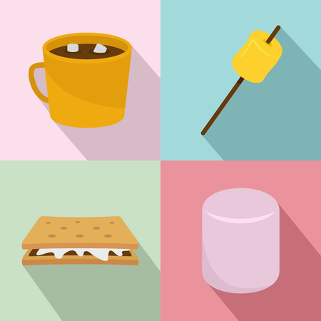 Flat illustration of marshmallow s'mores candy icons for web design.のイラスト素材