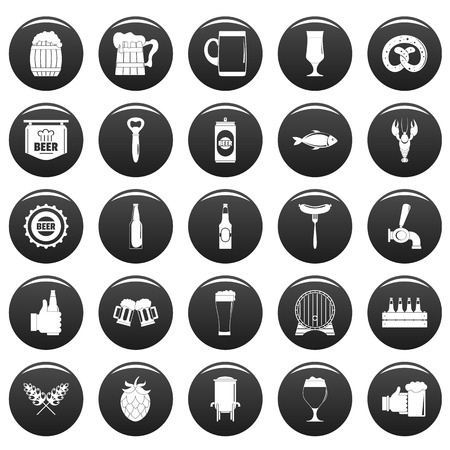 Beer icons set. Simple illustration of 25 beer vector icons black isolatedのイラスト素材