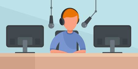 Dj radio station banner horizontal. Flat illustration of vector dj radio station banner horizontal...