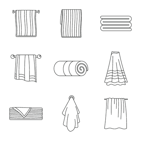 Towel hanging spa bath icons set. Outline illustration of 9 towel hanging spa bath vector icons for webのイラスト素材