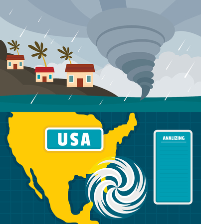 Hurricane storm tornado damage banner concept set. Flat illustration of 2 hurricane storm tornado damage vector banner horizontal concepts for webのイラスト素材