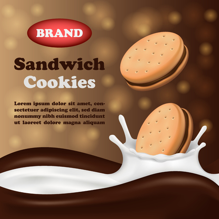 Cookies biscuit milk and chocolate vertical banner. Realistic illustration of cookies biscuit milk and chocolate banner vertical concept for webのイラスト素材