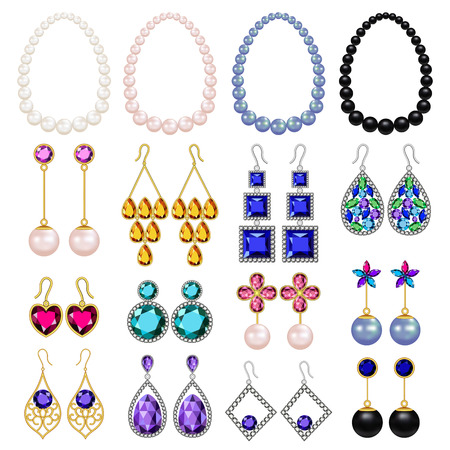 Jewellery woman luxury diamond mockup set. Realistic illustration of 16 jewellery woman luxury diamond mockups for webのイラスト素材