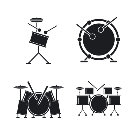 Drum rock kit music icons set. Simple illustration of 4 drum rock kit music vector icons for webのイラスト素材