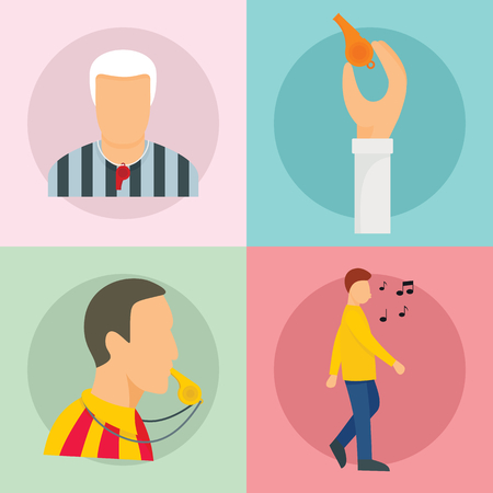 Whistle coaching blow banner concept set. Flat illustration of 4 Whistle coaching blow vector banner concepts for webのイラスト素材