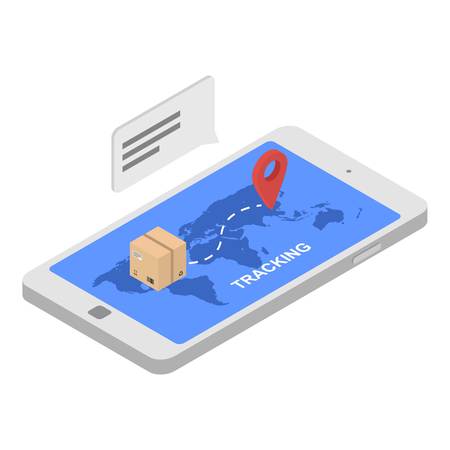 Tracking shipped box icon. Isometric of tracking shipped box vector icon for web design isolated on white backgroundのイラスト素材
