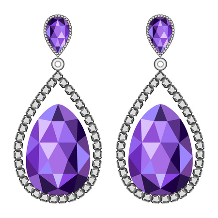 Amethyst earrings mockup. Realistic illustration of amethyst earrings vector mockup for web design isolated on white backgroundのイラスト素材
