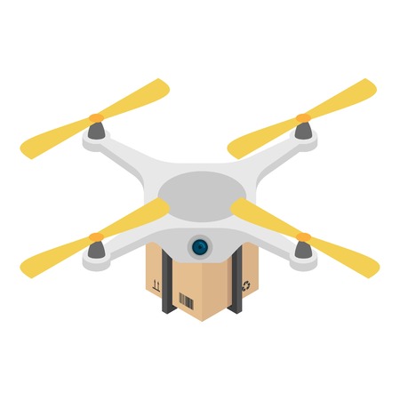 Drone box delivery icon. Isometric of drone box delivery vector icon for web design isolated on white backgroundのイラスト素材