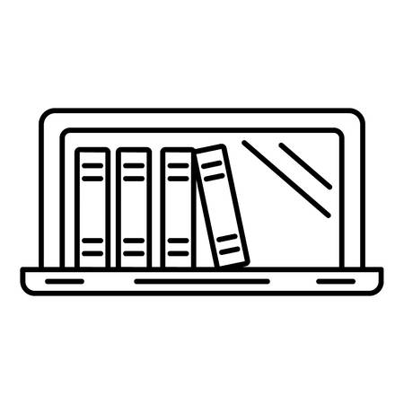 Laptop book library icon. Outline illustration of laptop book library vector icon for web design isolated on white backgroundのイラスト素材