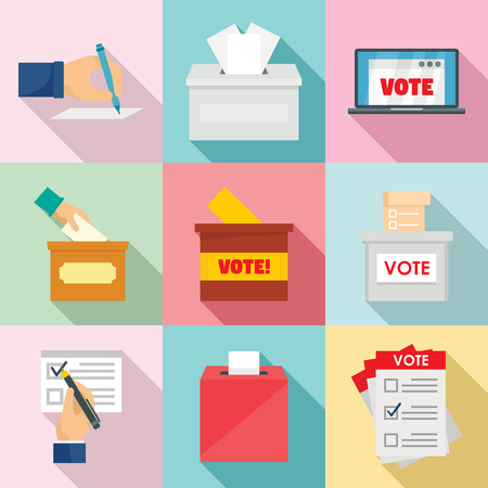 Ballot voting box vote polling icons set. Flat illustration of 9 ballot voting box vote polling vector icons for webのイラスト素材