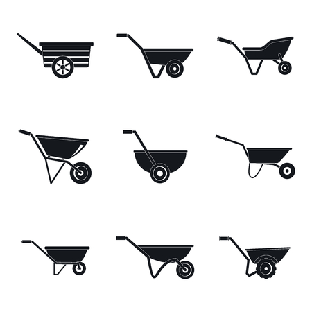 Wheelbarrow garden plant yard icons set. Simple illustration of 9 wheelbarrow garden plant yard vector icons for webのイラスト素材