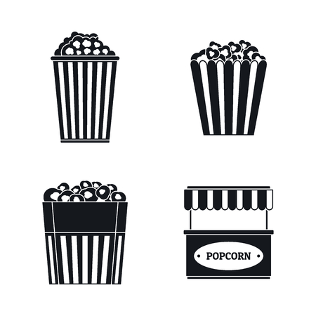 Popcorn cinema box striped icons set. Simple illustration of 4 popcorn cinema box striped vector icons for webのイラスト素材