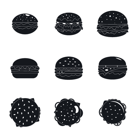 Burger sandwich bread bun icons set. Simple illustration of 9 burger sandwich bread bun vector icons for webのイラスト素材