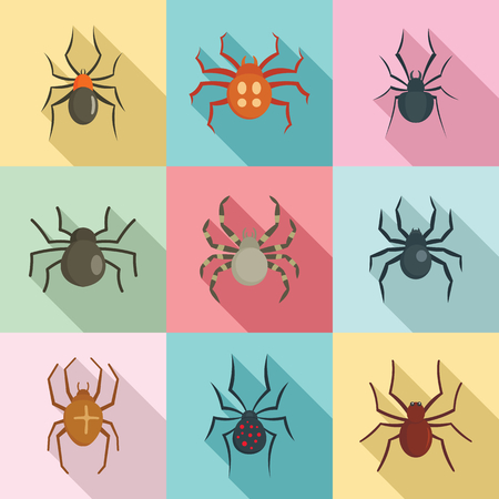 Spider bug caterpillar phobia icons set. Flat illustration of 9 spider bug caterpillar phobia vector icons for webのイラスト素材