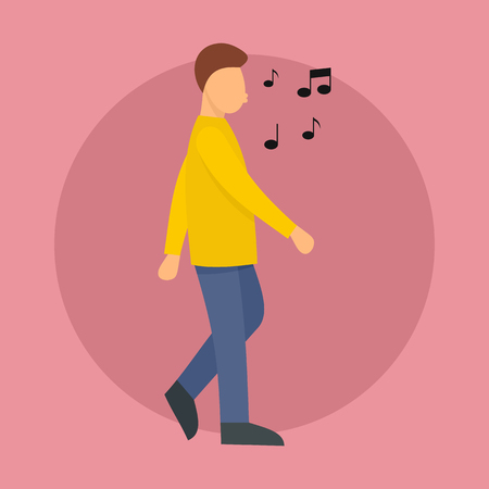 Man walk and whistle background. Flat illustration of man walk and whistle vector background for web designのイラスト素材