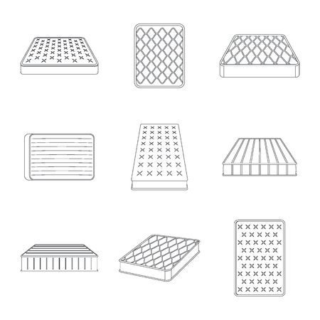 Mattress squab bedding icons set, outline styleのイラスト素材