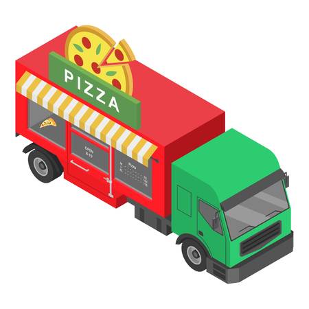 Pizza truck icon. Isometric of pizza truck vector icon for web design isolated on white backgroundのイラスト素材