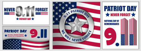 Patriot Day September 11 banner set, flat style