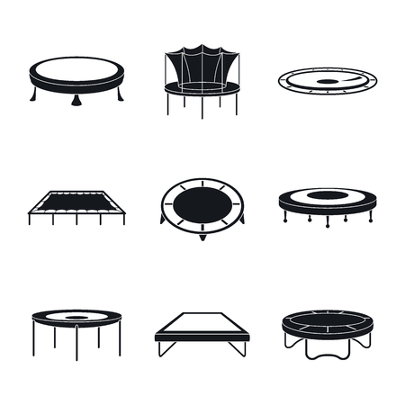 Trampoline jumping park joy icons set. Simple illustration of 9 trampoline jumping park joy vector icons for webのイラスト素材