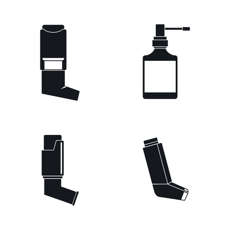 Inhaler breather deep breath health care asthma icons set. Simple illustration of 4 Inhaler breather deep breath health care asthma vector icons for webのイラスト素材
