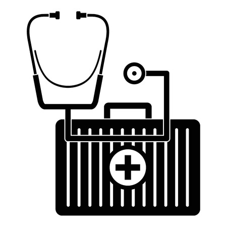 Stethoscope, first aid kit icon. Simple illustration of stethoscope, first aid kit vector icon for web design isolated on white backgroundのイラスト素材