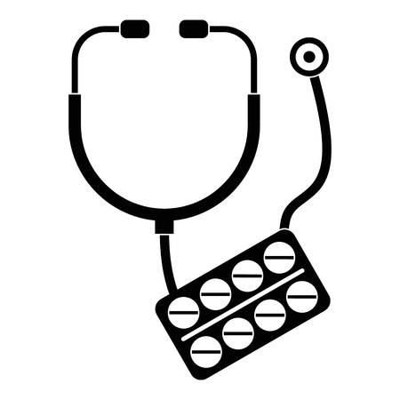 Stethoscope, pills icon. Simple illustration of stethoscope, pills vector icon for web design isolated on white backgroundのイラスト素材