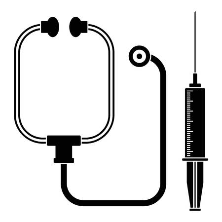 Stethoscope, syringe icon. Simple illustration of stethoscope, syringe vector icon for web design isolated on white backgroundのイラスト素材