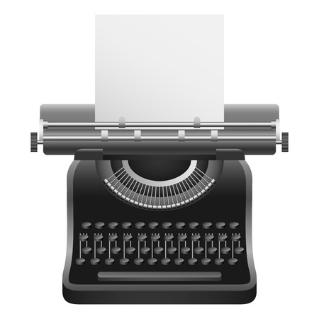 Black typewriter mockup. Realistic illustration of black typewriter vector mockup for web design isolated on white backgroundのイラスト素材