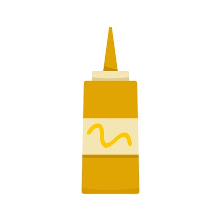 Mustard plastic bottle icon. Flat illustration of mustard plastic bottle vector icon for web isolated on whiteのイラスト素材