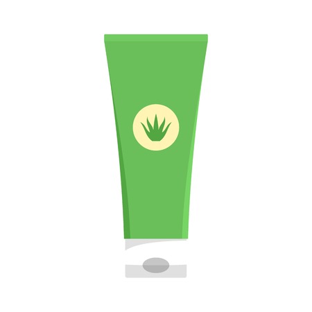 Aloe vera creme tube icon. Flat illustration of aloe vera creme tube vector icon for web isolated on whiteのイラスト素材