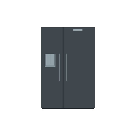 Black fridge icon. Flat illustration of black fridge vector icon for web isolated on whiteのイラスト素材
