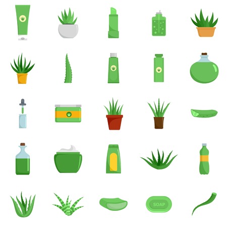 Aloe vera plant logo icons set, flat styleのイラスト素材