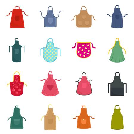 Apron cooking chef icons set. Flat illustration of 16 apron cooking chef vector icons isolated on whiteのイラスト素材