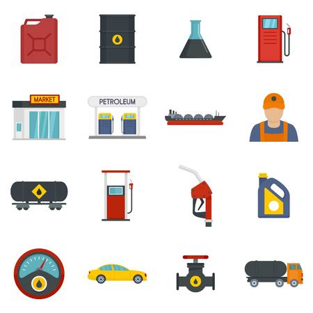 Petrol station gas fuel shop icons set, flat styleのイラスト素材