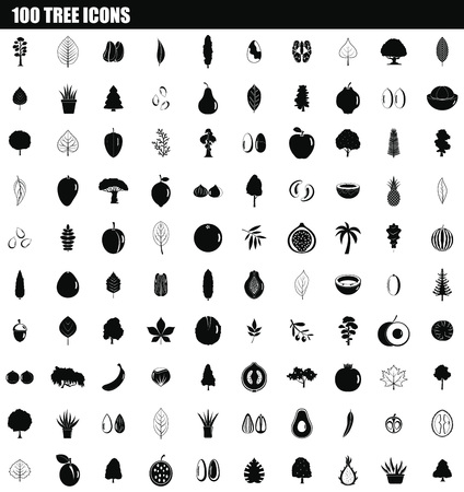 100 tree icon set. Simple set of 100 tree vector icons for web design isolated on white backgroundのイラスト素材