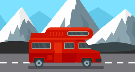 Red camp truck background, flat styleのイラスト素材