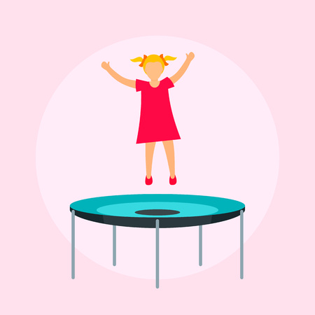 Girl on trampoline background. Flat illustration of girl on trampoline vector background for web designのイラスト素材